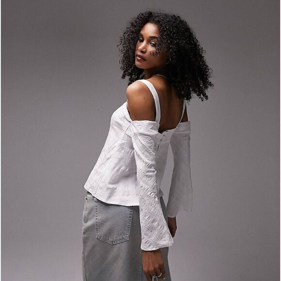 Topshop textured cold shoulder top in ivory - Picture 12 of 12